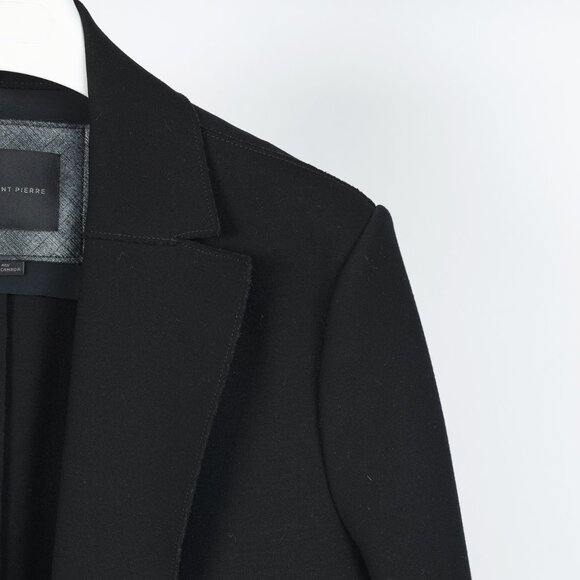 Marie Saint Pierre Black & Metallic Blue Ruffle Ponte Open-Front Coat - Picture 4 of 9